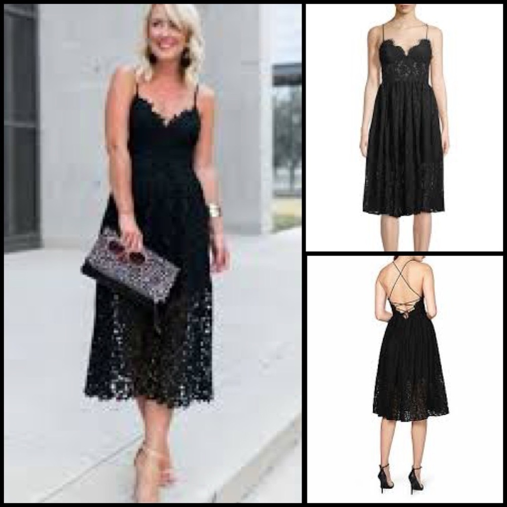Fame & Partners Dark Romance Elegant Black Lace Corset Party Midi Dress Size 8